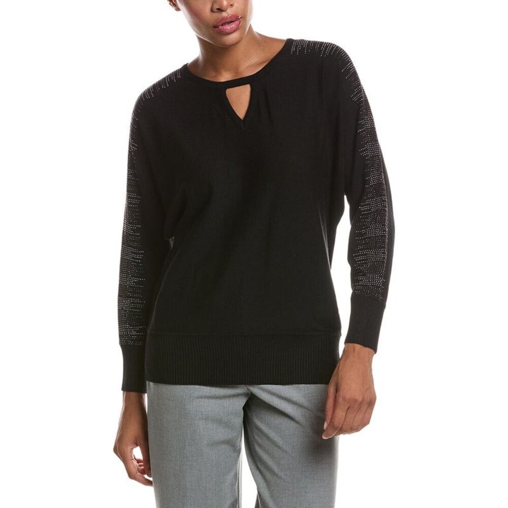 Joseph A. Womens Embellished Sweater, Black
